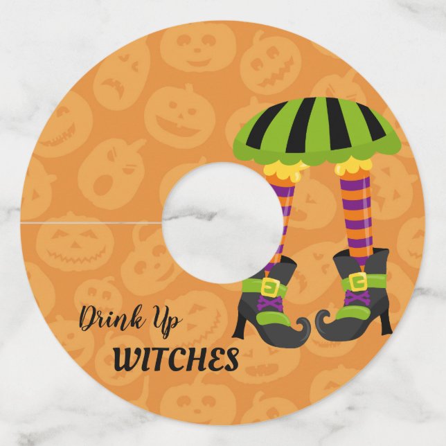 Drink Up Witches Halloween Wine Glass Tag (Front)