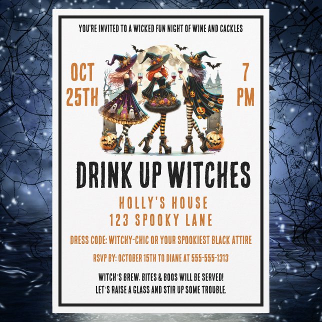Drink Up Witches Ladies Night Halloween Wine Night Invitation (Creator Uploaded)