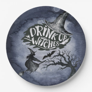 Drink Up Witches Night Sky Halloween Paper Plate