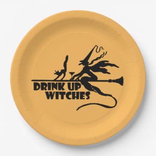 Drink Up Witches, orange Paper Plate