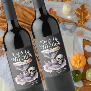 Drink Up Witches Pregnancy Reveal Purple White Wine Label