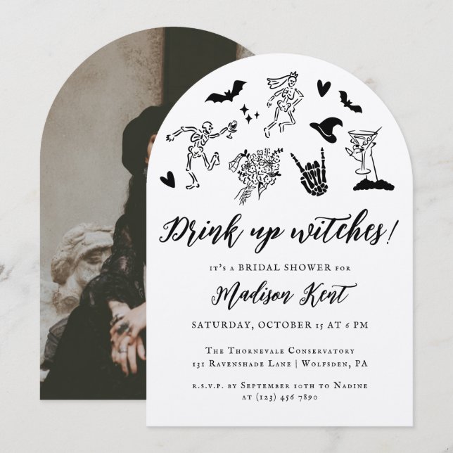 Drink up Witches! Whimsical Bridal Shower Photo Invitation (Front/Back)