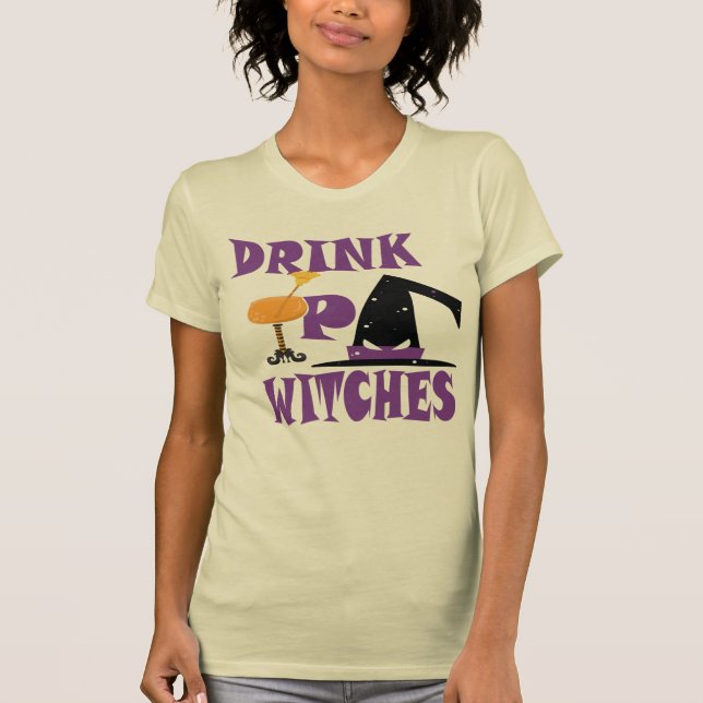 Drink up witches wine Funny Spooky Halloween Tee (Front)
