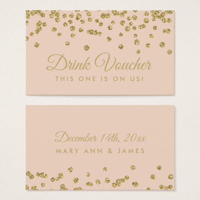 Drink Voucher Gold Faux Glitter Confetti Blush (Front & Back)