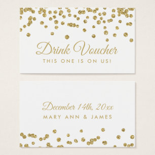 Drink Voucher Gold Faux Glitter Confetti White