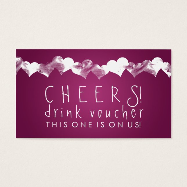 Drink Voucher Grunge Hearts Pink Berry (Front)