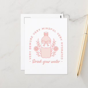 Drink water reminder preppy demure pink aesthetic postcard