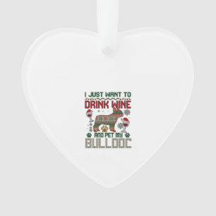 Drink Wine Bulldog Dog Ugly Sweater Santa Hat Ornament