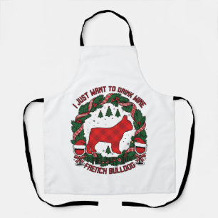 Drink Wine French Bulldog Dog Red Plaid Christmas Apron