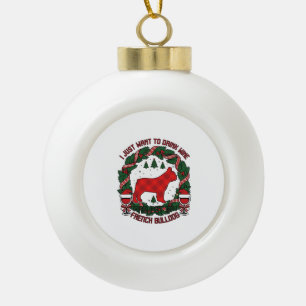 Drink Wine French Bulldog Dog Red Plaid Christmas  Ceramic Ball Christmas Ornament