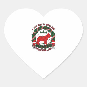 Drink Wine French Bulldog Dog Red Plaid Christmas Heart Sticker
