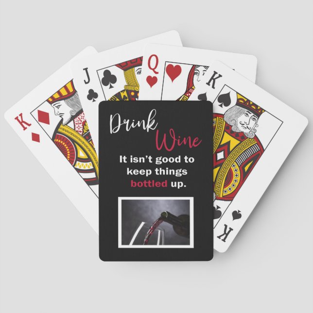 Drink Wine Funny Saying Personalised Black Playing Cards (Back)