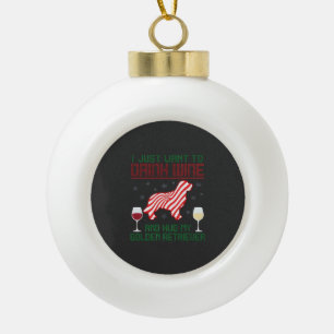 Drink Wine Hug Golden Retriever Christmas Ceramic Ball Christmas Ornament