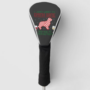 Drink Wine Hug Golden Retriever Christmas Golf Head Cover