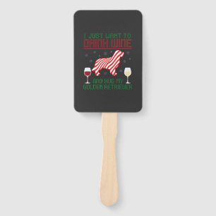 Drink Wine Hug Golden Retriever Christmas Hand Fan