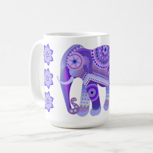 DRINK WITH BLUE COOL ELEPHANT & FLOWERS COFFEE MUG