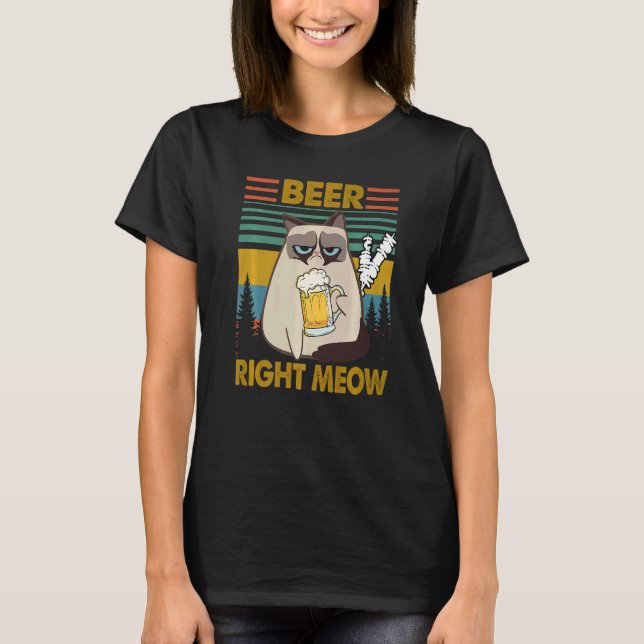 Drinkers 365 Beer Me Right Meow Retro Style Premiu T-Shirt (Front)