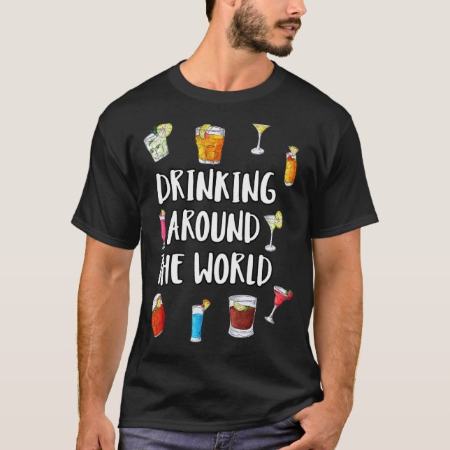 Drinking Around the World Adult Vacation Countries T-Shirt (Front)