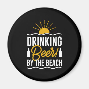 Drinking Beer By The Beach Magnet