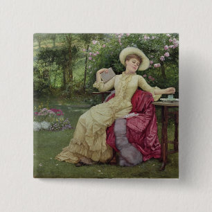 Drinking Coffee and Reading in the Garden (w/c on 15 Cm Square Badge
