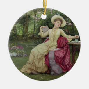 Drinking Coffee and Reading in the Garden (w/c on Ceramic Tree Decoration