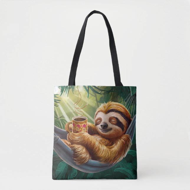 Drinking Coffee Cute Sloth Tote Bag (Front)