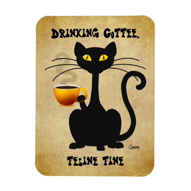 Drinking Coffee Feline Fine - Flexible Magnet (Vertical)
