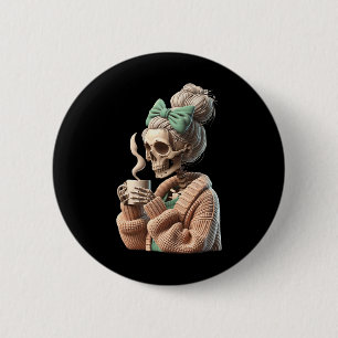 Drinking Coffee Skull Skeleton For Women Gift Coff 6 Cm Round Badge