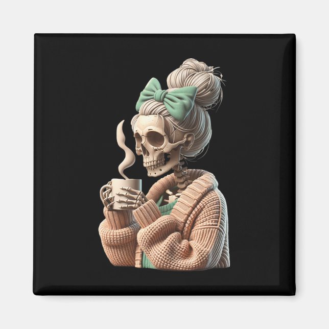 Drinking Coffee Skull Skeleton For Women Gift Coff Magnet (Front)