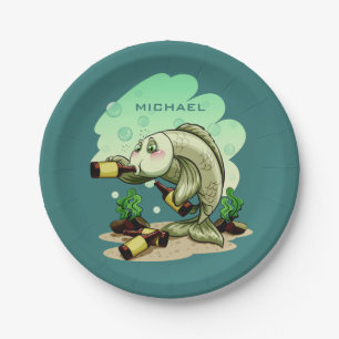 Drinking Fish custom name paper plates
