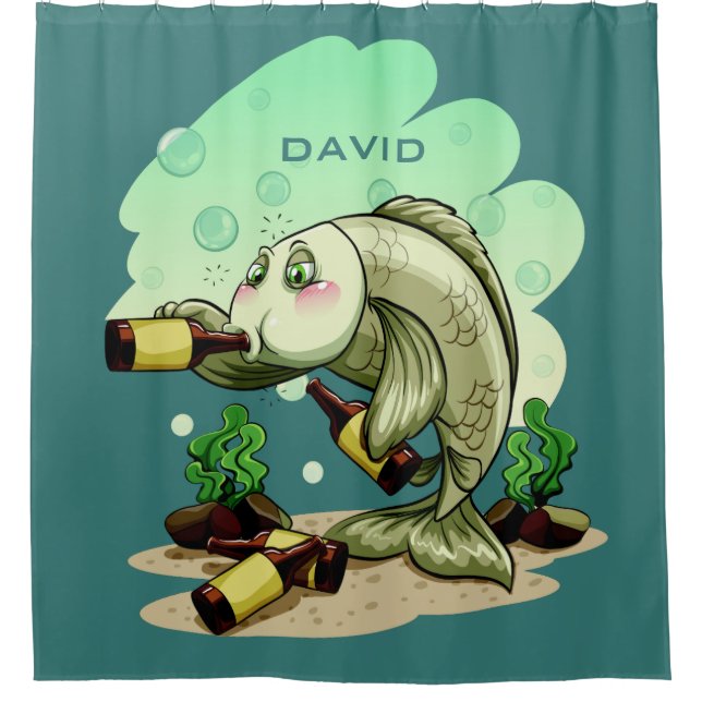 Drinking Fish custom name shower curtain (Front)