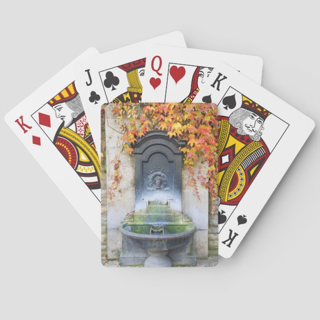 Drinking fountain in fall, Hungary Playing Cards (Back)