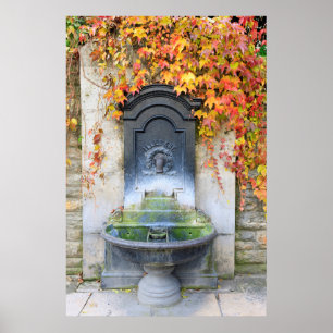 Drinking fountain in fall, Hungary Poster
