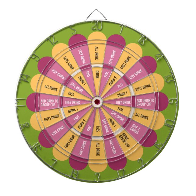 Drinking Game Flower in Pink Yellow Green Dartboard (Front)