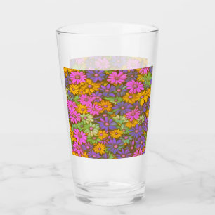 Drinking Glass - Colourful Abstract Daisies #20