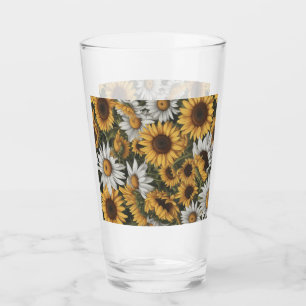 Drinking Glass - White & Yellow Sunflower #4