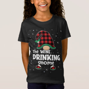 Drinking Gnome Buffalo Plaid Matching Christmas Gi T-Shirt