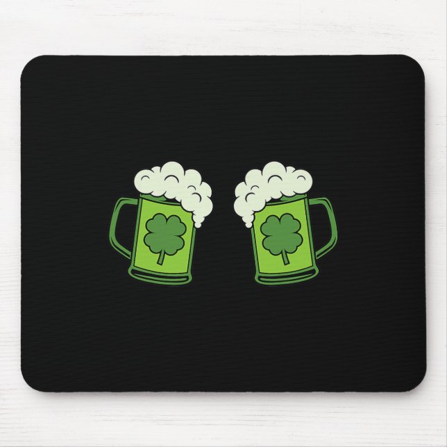 Drinking Green Beer Breast Shamrock Irish Patricks Mouse Mat (Front)