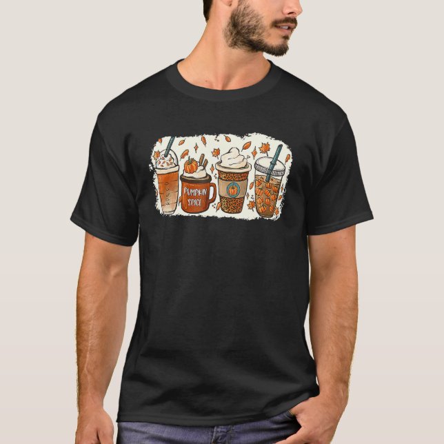 Drinking Halloween Fall Pumpkin Coffee Drinks T-Shirt (Front)