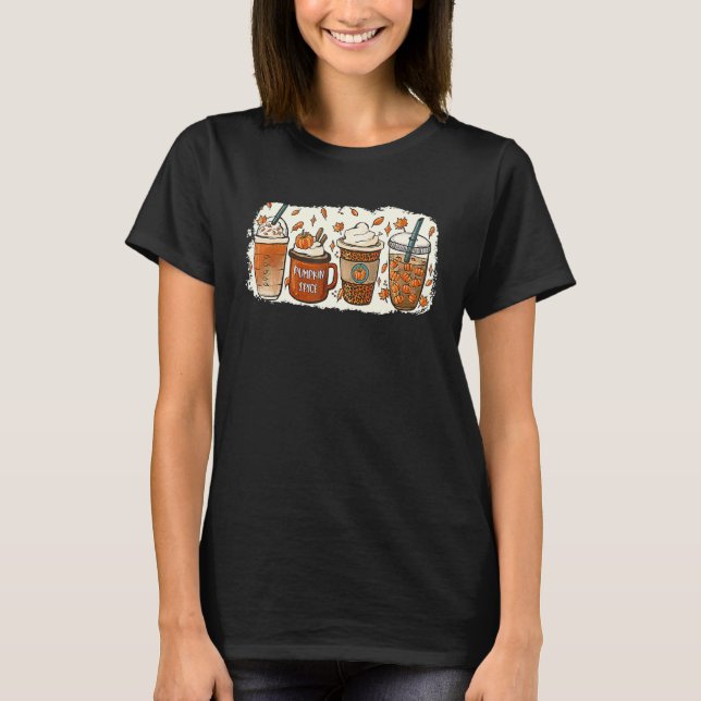 Drinking Halloween Fall Pumpkin Coffee Drinks T-Shirt (Front)