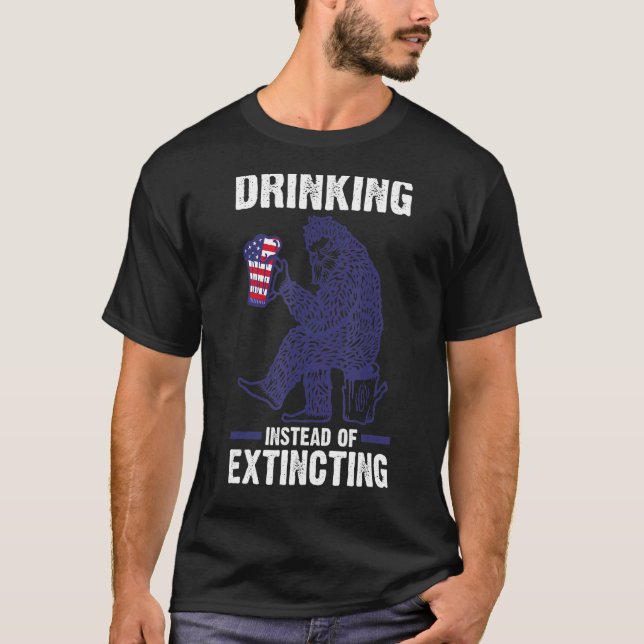 Drinking Instead Of Extincting Rex Dinosaur T-Shirt (Front)