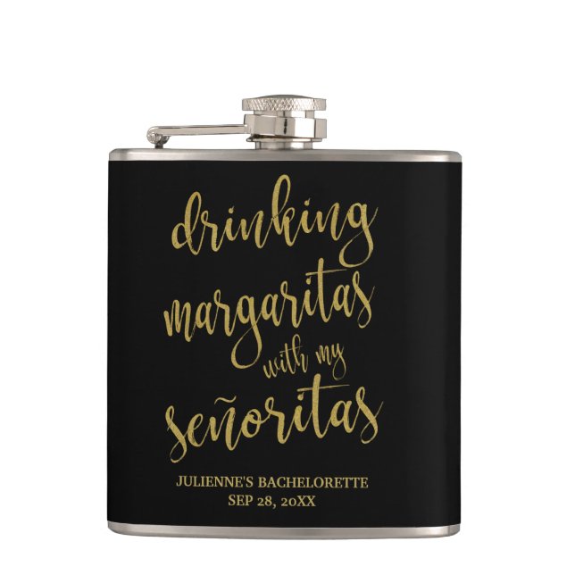 Drinking Margaritas Mexico Bachelorette Hip Flask (Front)