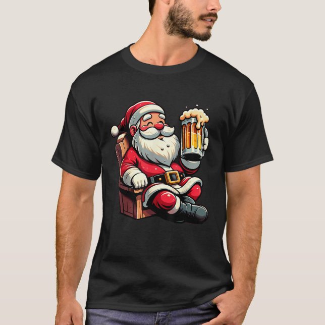 Drinking Santa Funny Beer Drinker Christmas Xmas M T-Shirt (Front)