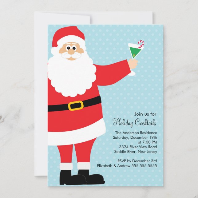 Drinking Santa Holiday Cocktail Christmas Party Invitation (Front)