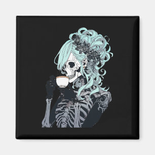 Drinking Skeleton Messy Bun Halloween Costume Girl Magnet