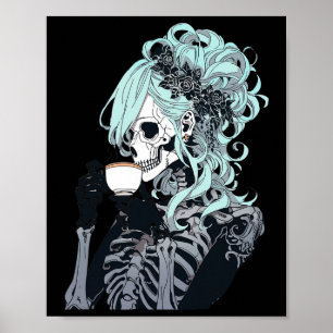 Drinking Skeleton Messy Bun Halloween Costume Girl Poster