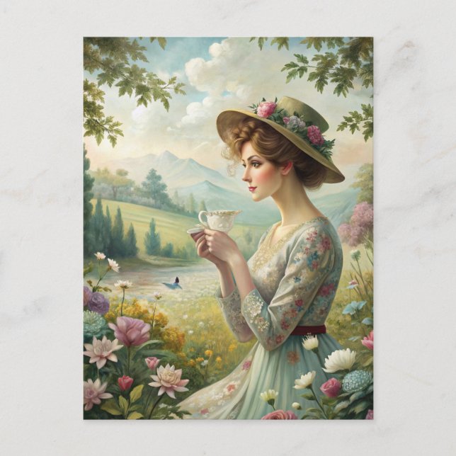 Drinking Tea in Garden Postcard (Front)