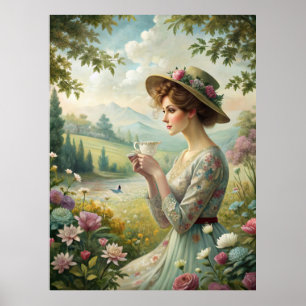 Drinking Tea in Garden Poster