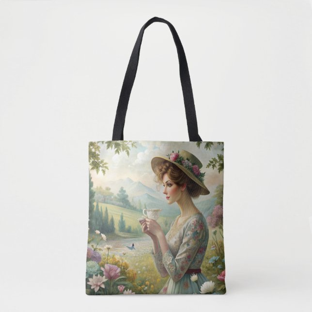 Drinking Tea in Garden Tote Bag (Front)