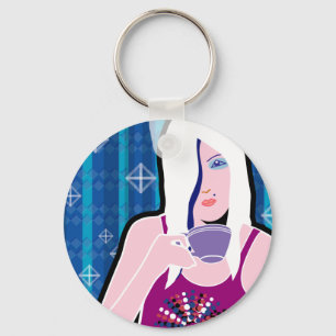 Drinking Tea Key Ring